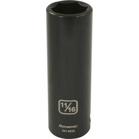 Dynamic 1/2" Drive Deep Socket, Black Phosphate, Tools 1/2" Drive 6 Point SAE, 11/16" Deep Length D014522